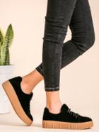 Romwe Black Faux Suede Lace Up Rubber Sole Low Top Sneakers