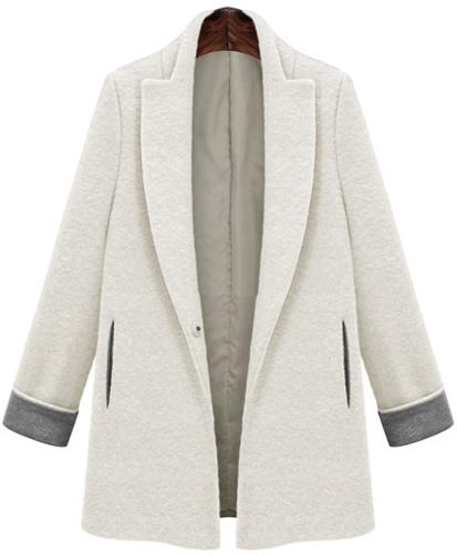 Romwe Lapel Pockets Woolen White Coat