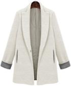 Romwe Lapel Pockets Woolen White Coat