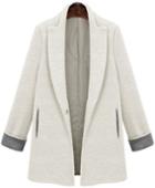 Romwe Lapel Pockets Woolen White Coat