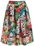 Romwe Monroe Print Zipper Skirt
