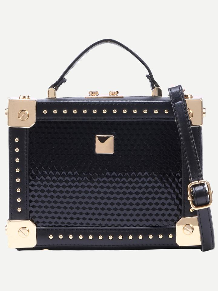 Romwe Black Metal Trim Studded Vintage Box Bag
