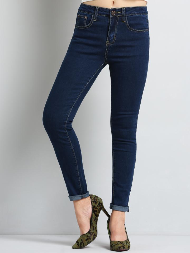 Romwe Denim Slim Blue Pant