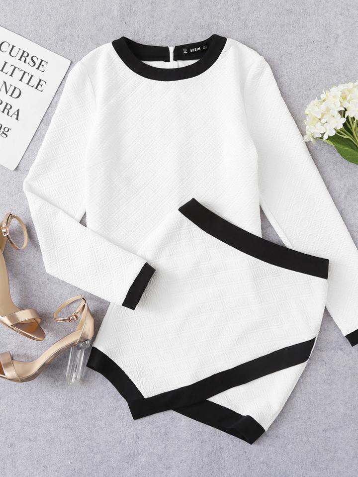 Romwe Ringer Textured Top & Overlap Skirt Set