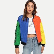 Romwe Zip Front Color Block Jacket