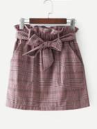 Romwe Frill Waist Self Tie Plaid Skirt
