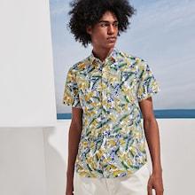 Romwe Guys All Over Leaf Print Hawaiian Shirt