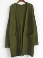 Romwe Army Green Long Sleeve Pockets Coat