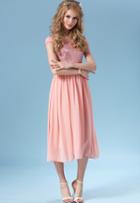 Romwe Lace Embroidered Vintage Chiffon Pleated Dress