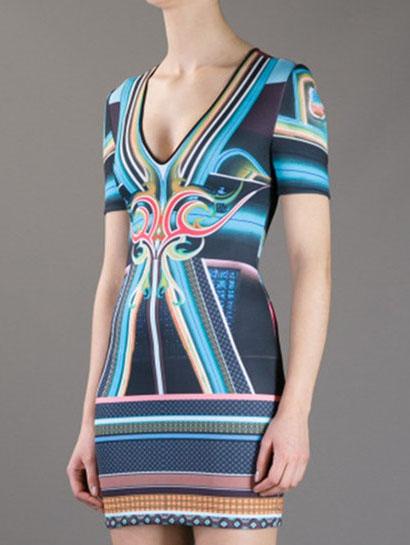 Romwe Deep V Neck Graphic Print Bodycon Dress
