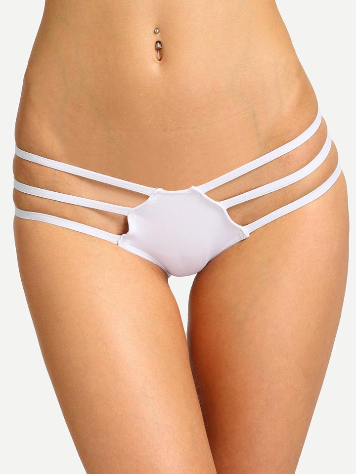 Romwe White Strappy Low Rise Bikini Bottom
