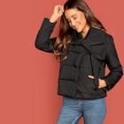 Romwe Knot Detail Solid Puffer Coat