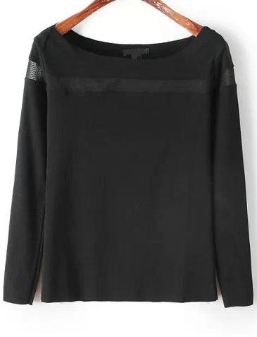 Romwe Black Mesh Slim Shirt