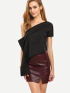 Romwe Fold-over One Shoulder Asymmetric Top
