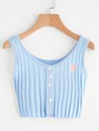 Romwe Love Embroidered Single Breasted Ribbed Tank Top