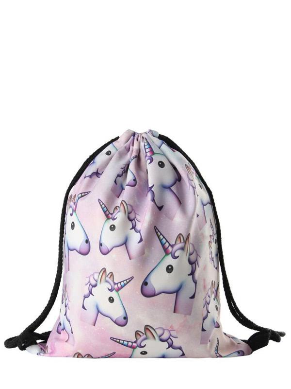 Romwe Cartoon Animal Print Drawstring Backpack