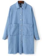 Romwe Blue Lapel Raw-edge Hem Pocket Shirt Dress