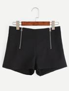 Romwe Black Double Zip Front Shorts