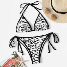 Romwe Zebra Print Halter Top With Tie Side Bikini