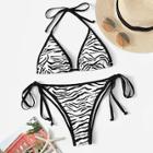 Romwe Zebra Print Halter Top With Tie Side Bikini