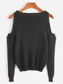 Romwe Open Shoulder Rib Knit Sweater