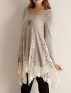 Romwe Grey Round Neck Long Sleeve Lace Dress