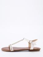Romwe White T Strap Flat Sandals