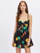Romwe Fruit Print Knot Back Playsuit