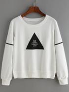 Romwe Triangle Print White Sweatshirt