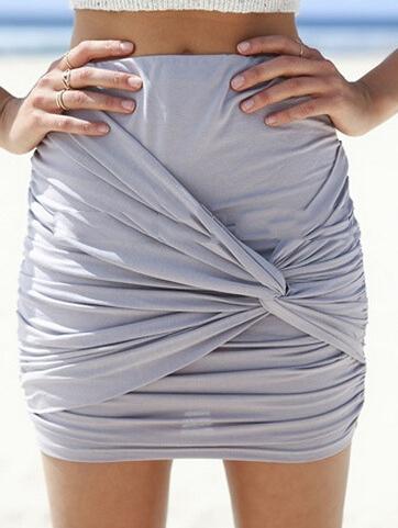 Romwe Knotted Ruched Grey Skirt