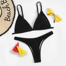 Romwe Triangle Top With High Leg Bikini Set