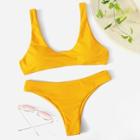 Romwe Scoop Neck Top With Cheeky Bikini Set