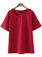Romwe Red Short Sleeve Cut Out Casual T-shirt