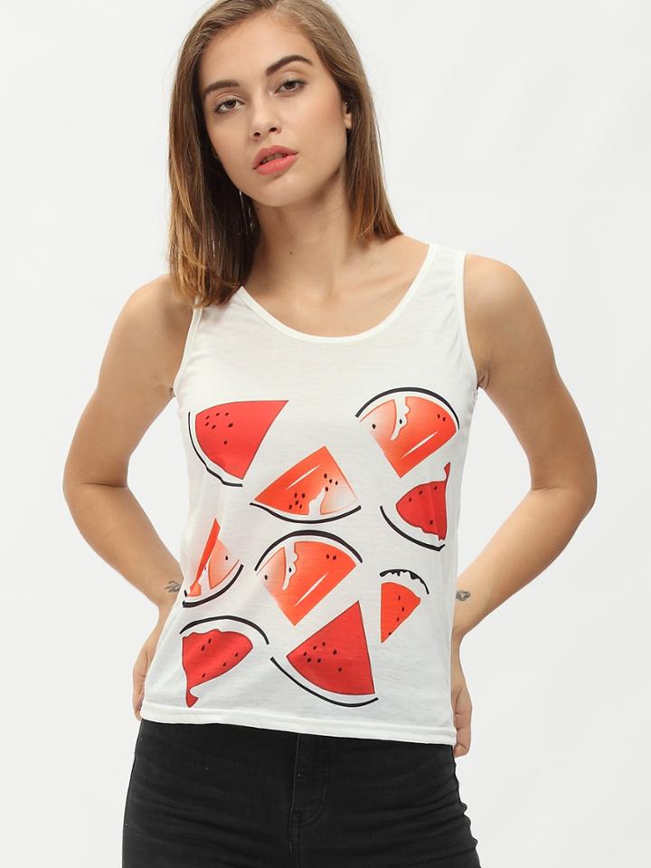 Romwe White Watermelon Print Tank Top