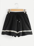 Romwe Lace Panel Drawstring Waist Shorts