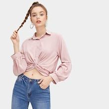 Romwe Twist Hem Single Breasted Blouse