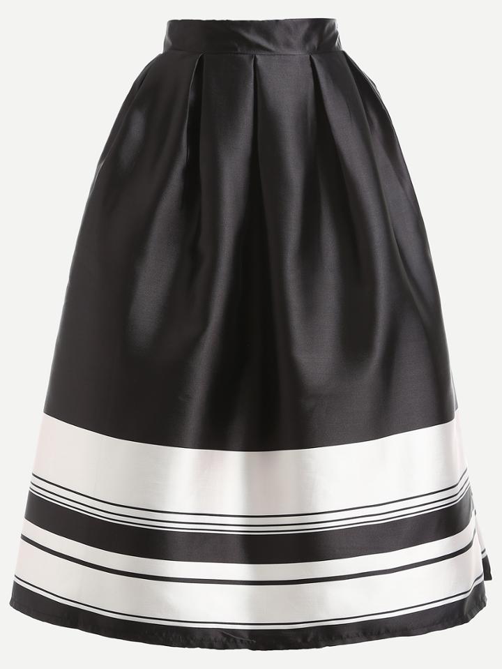 Romwe Contrast Wide Stripe Print Box Pleated Skirt