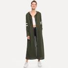 Romwe Stripe Contrast Longline Hooded Coat