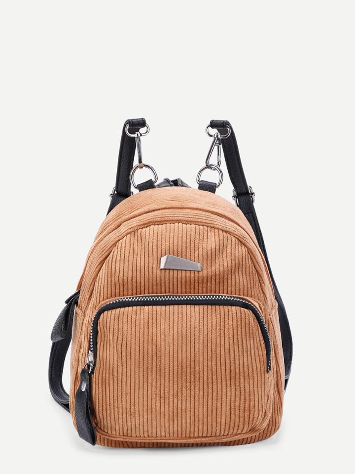 Romwe Zipper Front Corduroy Backpack