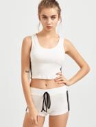 Romwe White Side Striped Crop Hooded Tank Top With Shorts