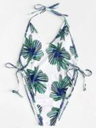 Romwe Tropical Print High Leg Backless Swimsuit