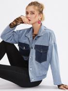 Romwe Contrast Pocket Drop Shoulder Denim Jacket
