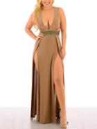 Romwe Deep V Neck Split High Sexy Dress