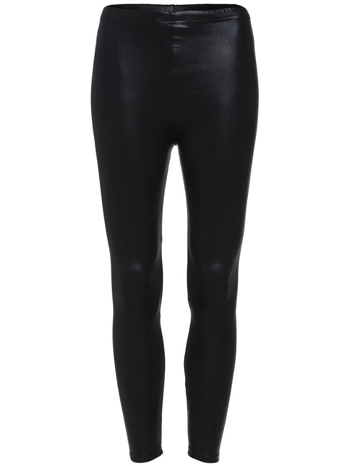 Romwe Elastic Waist Skinny Pu Leggings