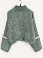 Romwe Turtleneck Zipper Crop Green Sweater