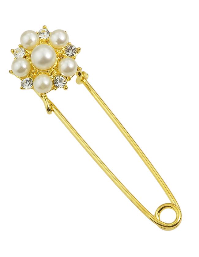 Romwe Gold Plated Imitation Pearl Brooch Pin