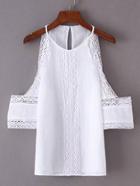 Romwe Open Shoulder Crochet Trim Keyhole Back Top