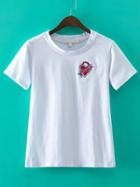 Romwe White Heart Embroidery T-shirt
