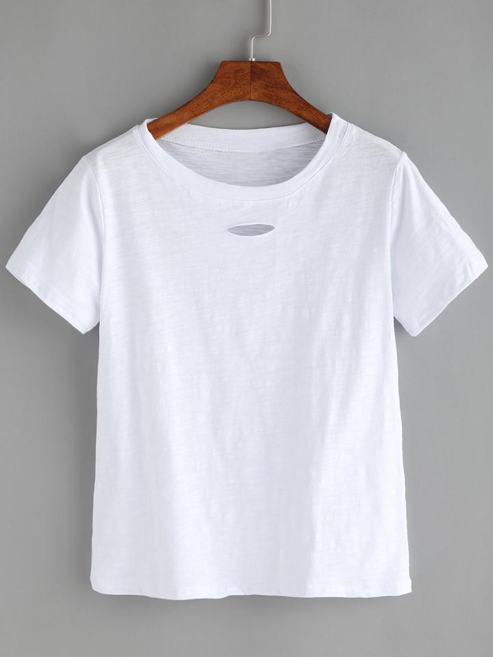 Romwe White Cut Out T-shirt