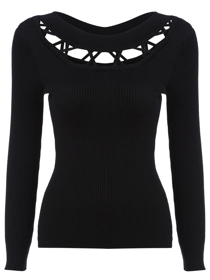 Romwe Long Sleeve Hollow Slim Sweater